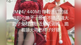 [MP4/ 440M] 带着舌钉的骚母狗小姨子，颜值不错风骚大奶子全程露脸让姐夫调教，跪着舔大鸡巴样子好骚